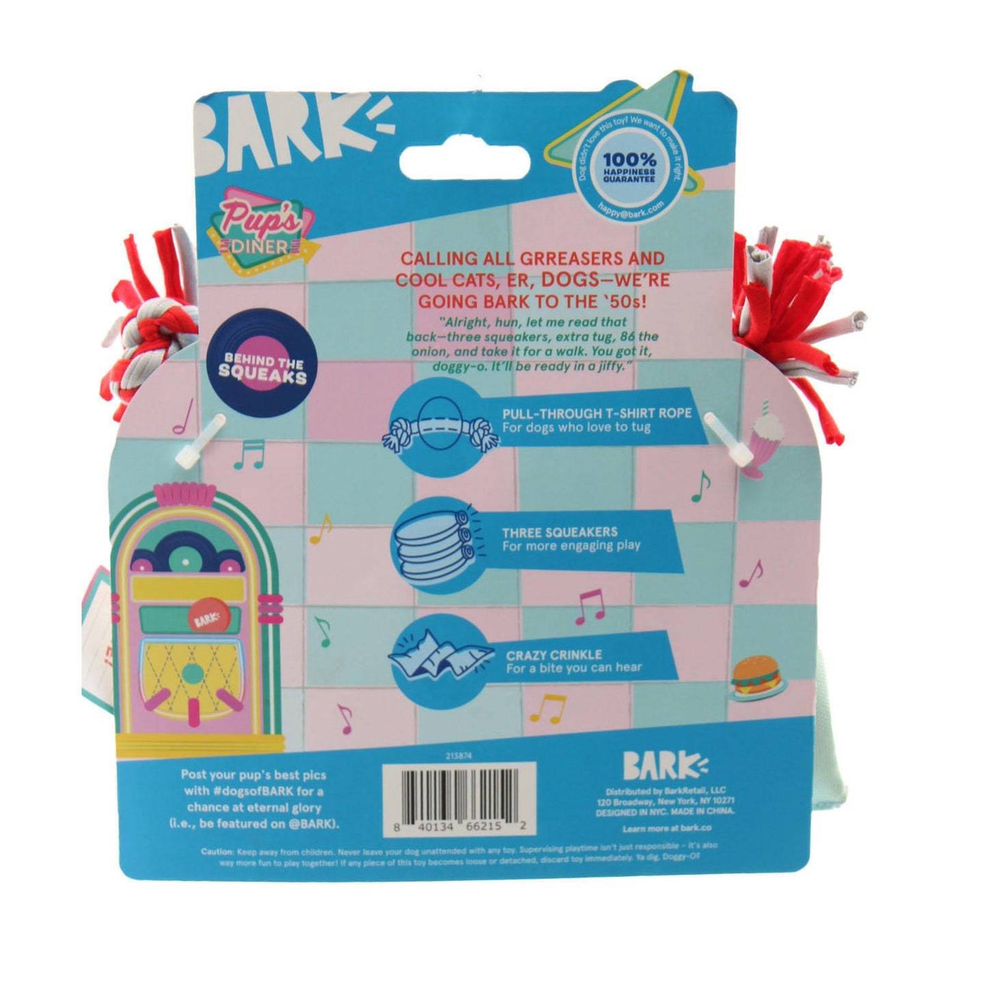 BARK Pet's Diner Order Up Pup Toy Great for Tug O War For Dogs XS-M 0-50lbs