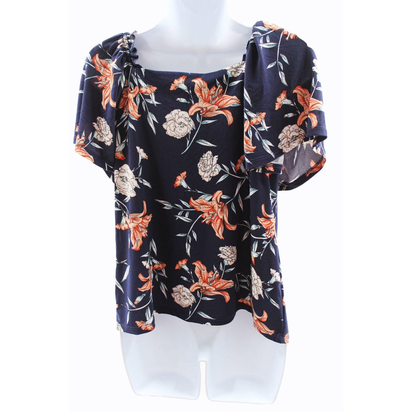 NY Collection Women Petite Smocked Front Short Sleeve Top Sz Petite Small Multi