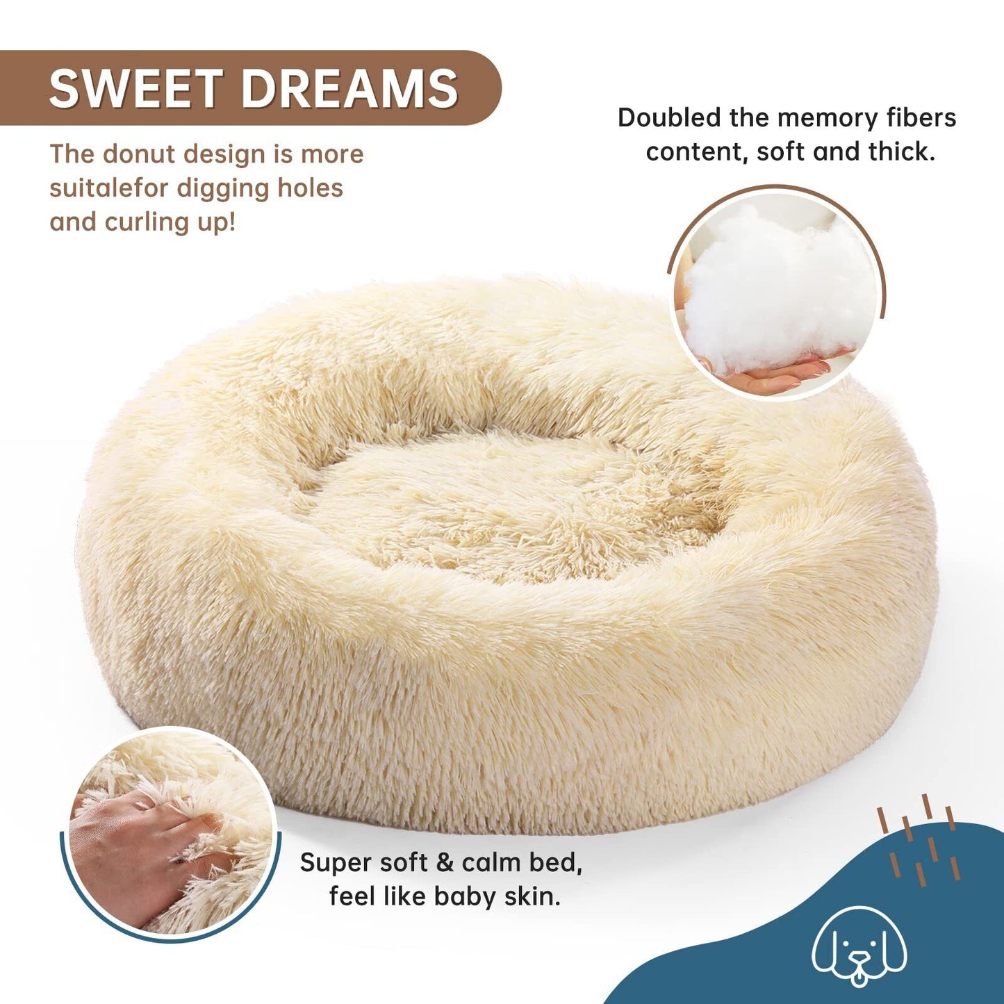 OYANTEN Small Dog Bed Bed Round Soft Fluffy Warm and Cozy 30 x30 in, Champagne)