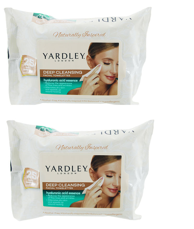 Face Wipes 2 Pack Yardley London Deep Cleansing WIth Hyaluronic Acid Essence 25 Wipes