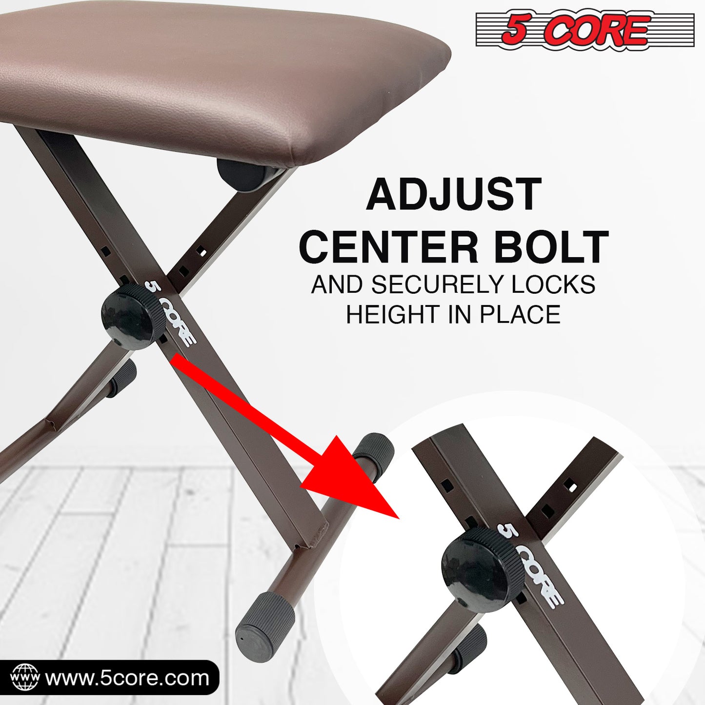 5 Core Keyboard Bench X Style Piano Stool Thick Padded Seat 16.3 to 19.6 inch Adjustable Keyboards Chair Brown - KBB 02 BR