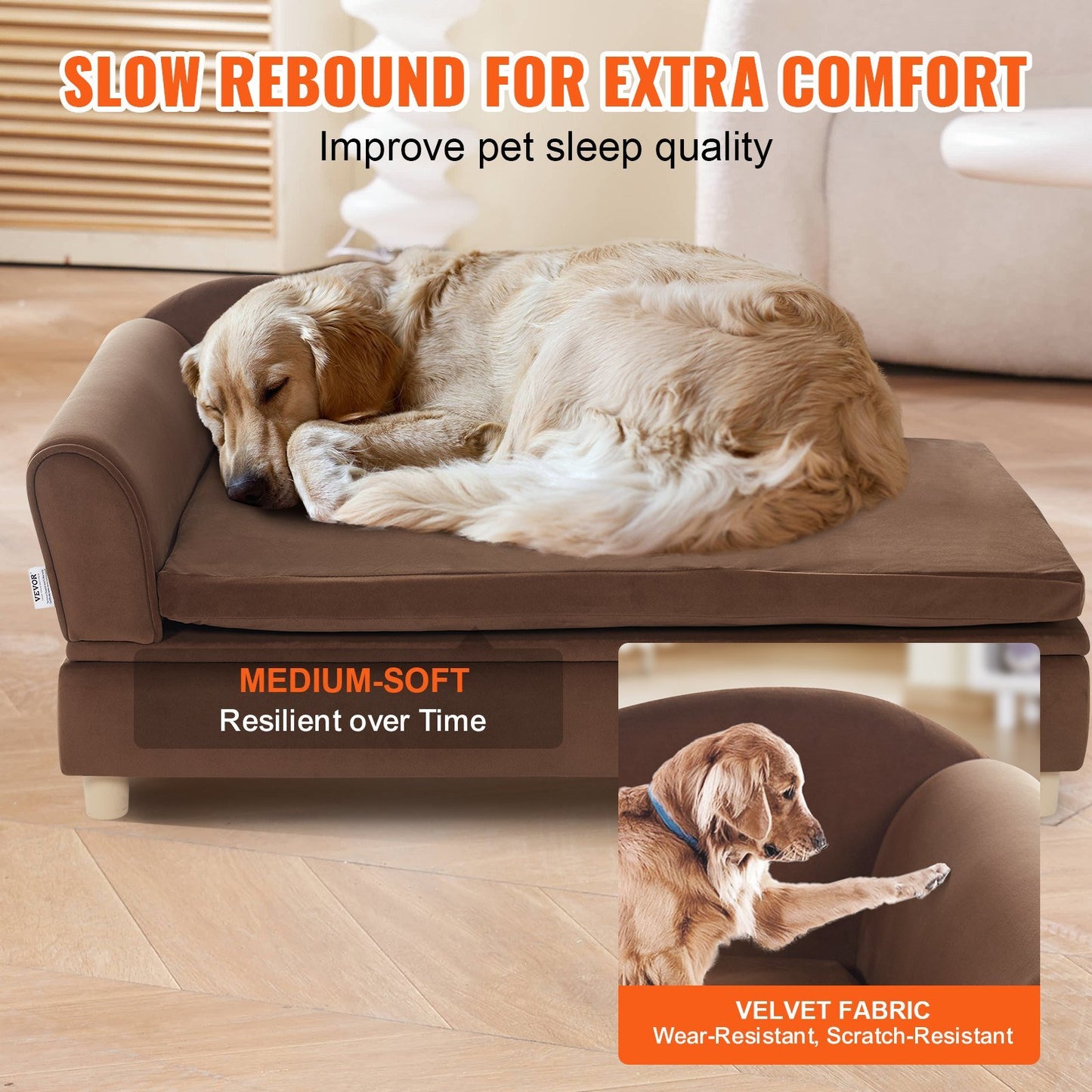 Pet Sofa, Dog Couch for Large-Sized Dogs and Cats, Soft Velvety Dog Sofa Bed, 110 lbs Loading Cat Sofa, Dark Brown