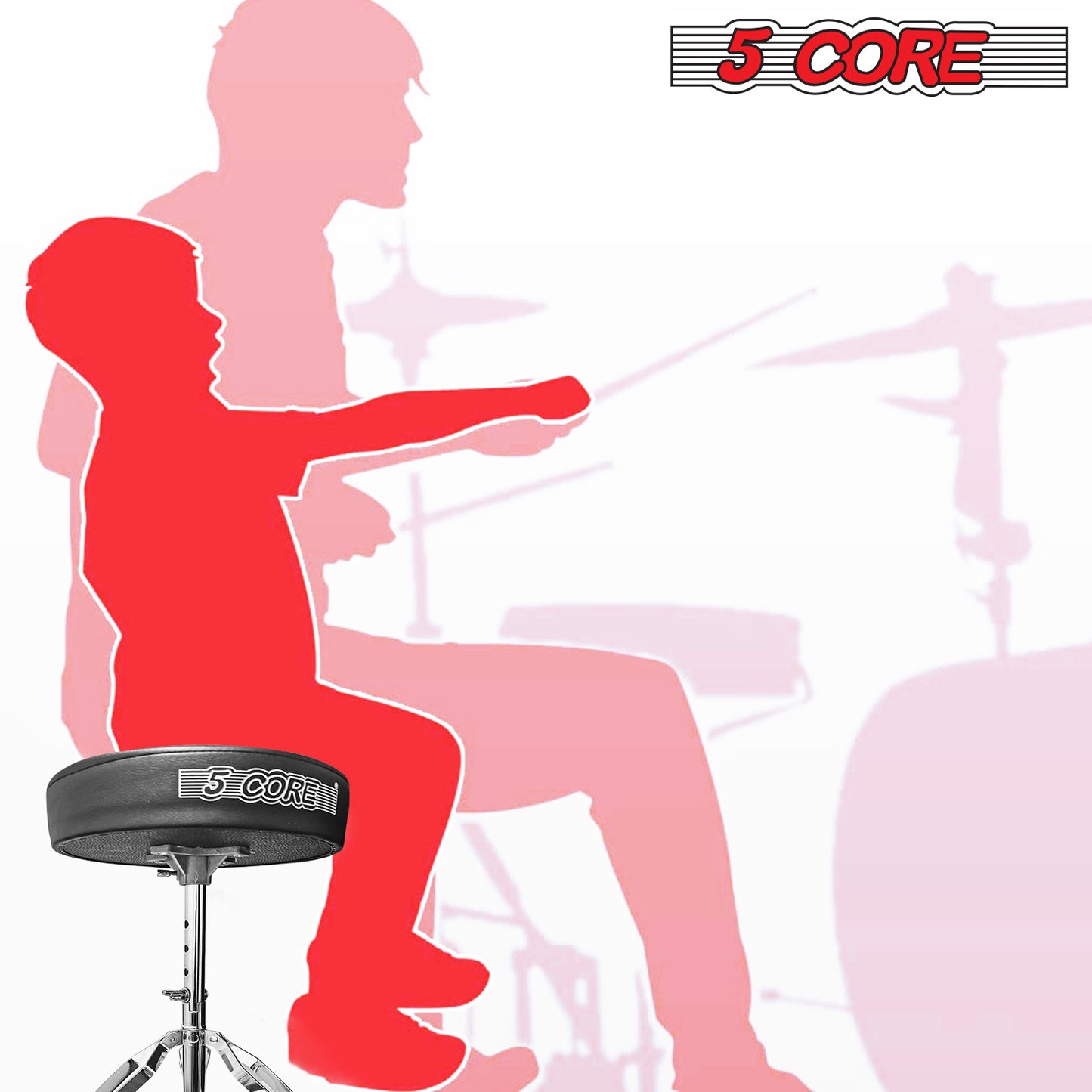 5 Core Drum Throne Comfortable Padded Stool Height Adjustable Music DJ Chair Heavy Duty Seat for Drummer Kids and Adults - DS CH BLK