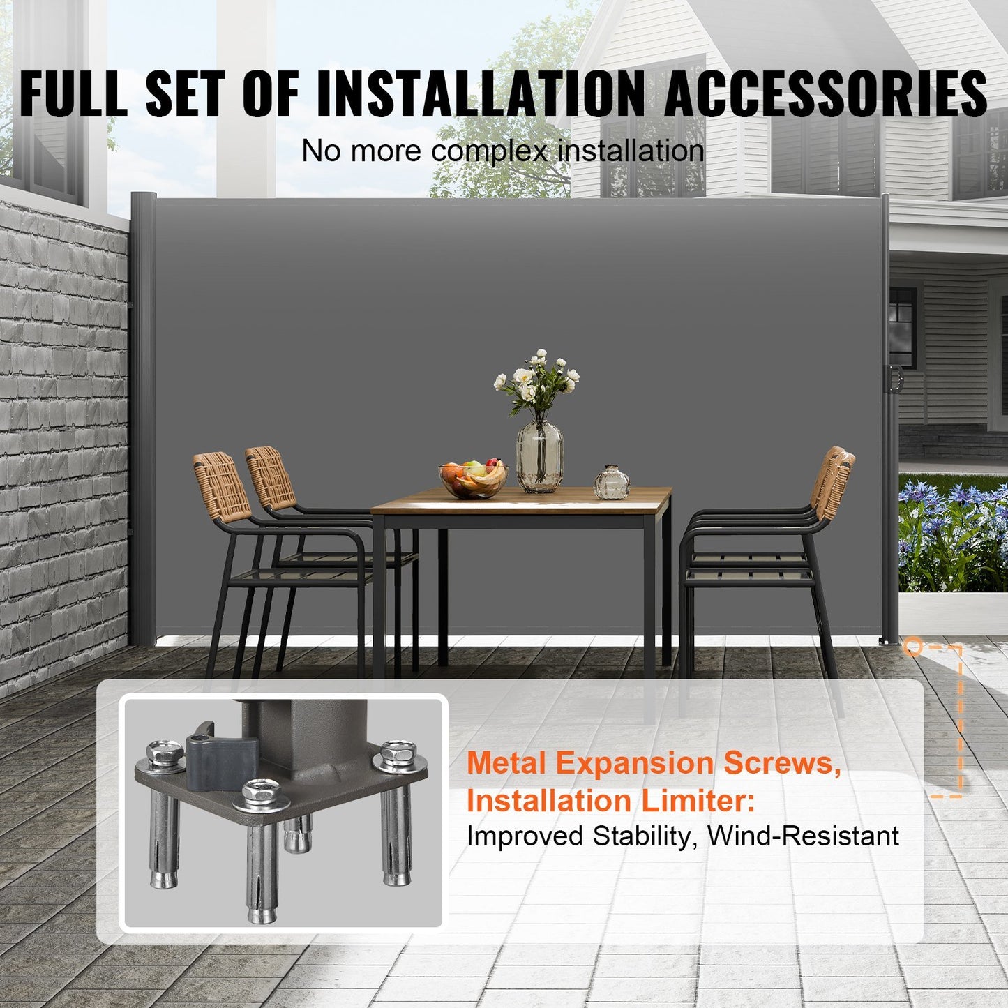 Retractable Side Awning, 63''x 118'' Full Aluminum Rust-Proof Outdoor Privacy Screen, Folding Room Divider Wind Screen for Patio Sun Shade, Backyard, Balcony, Roof Terraces and Pools, Gray