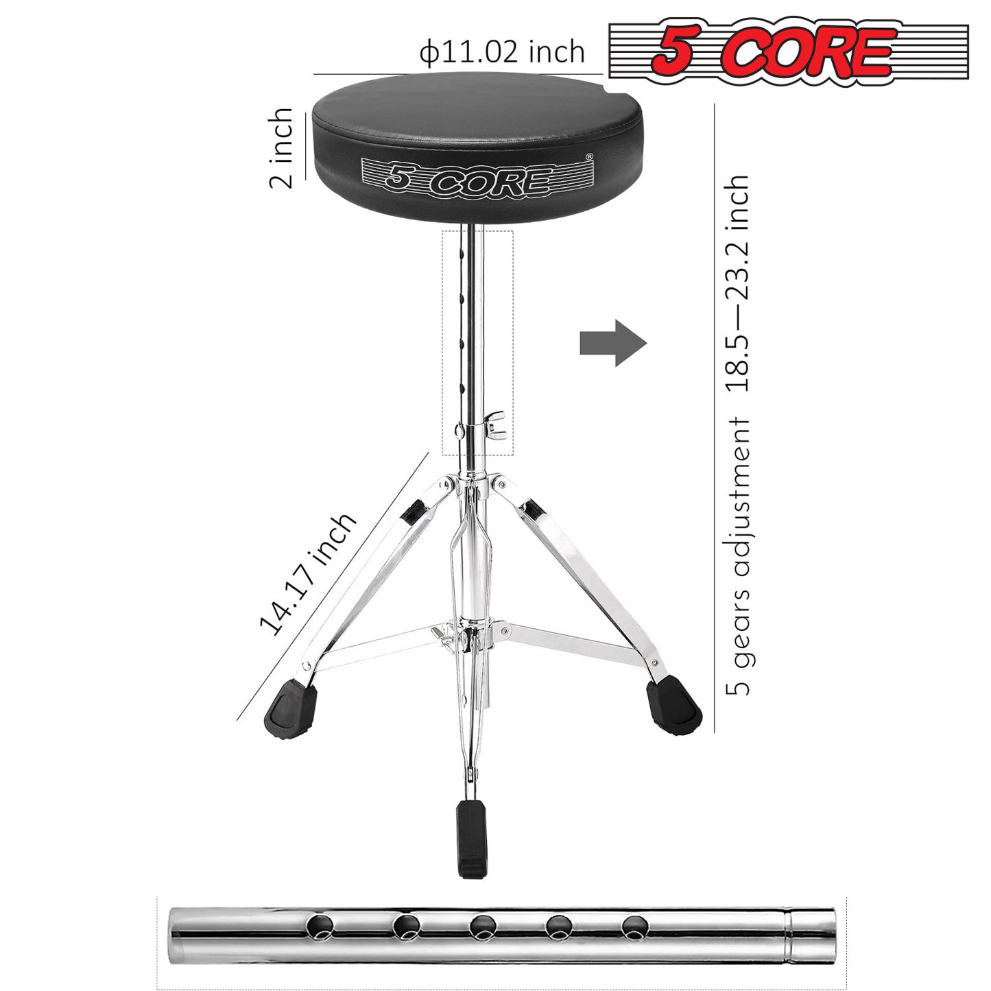 5 Core Drum Throne Comfortable Padded Stool Height Adjustable Music DJ Chair Heavy Duty Seat for Drummer Kids and Adults - DS CH BLK