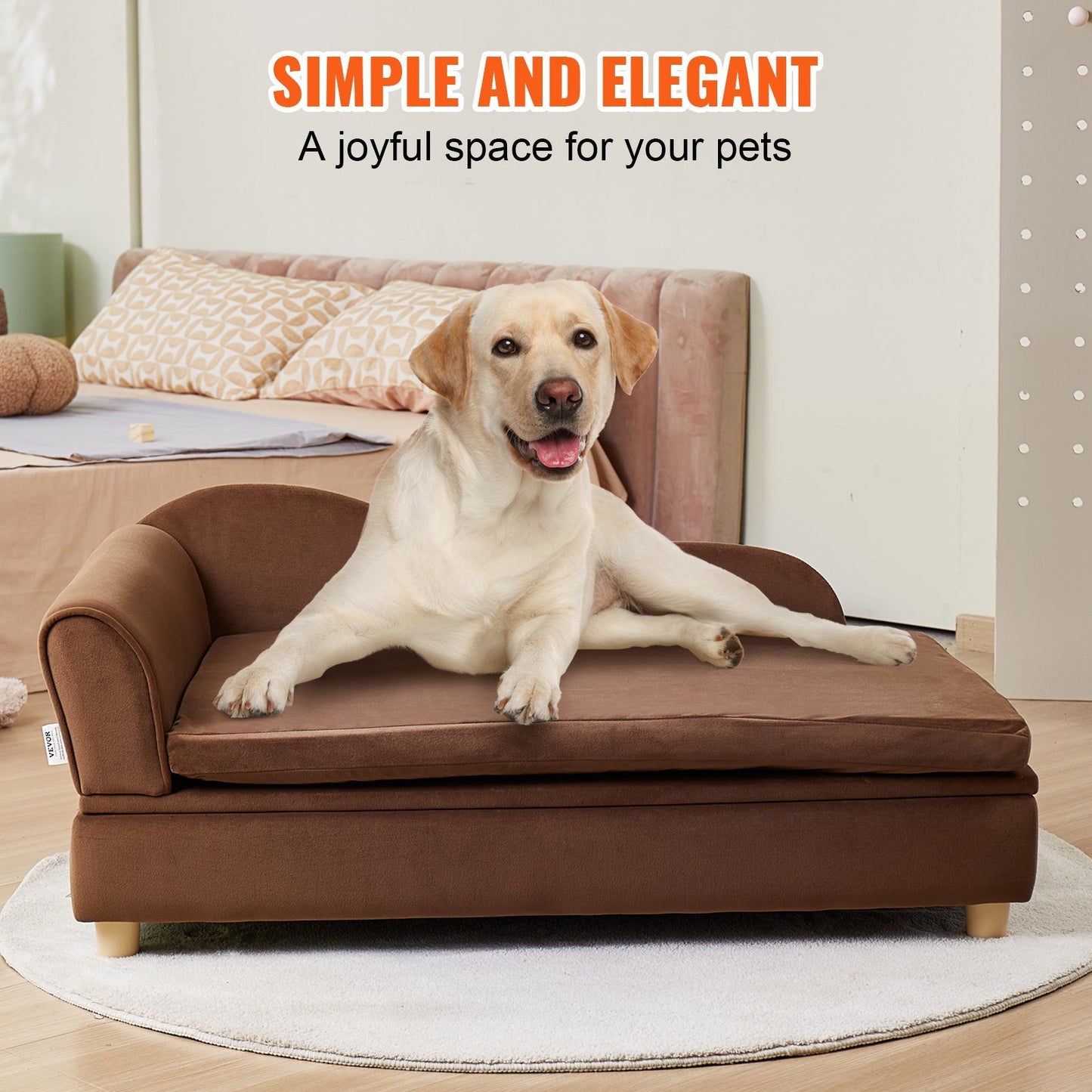 Pet Sofa, Dog Couch for Large-Sized Dogs and Cats, Soft Velvety Dog Sofa Bed, 110 lbs Loading Cat Sofa, Dark Brown