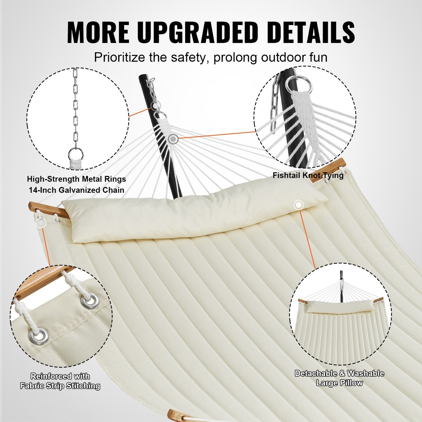 Double Quilted Fabric Hammock Two Person Hammock with Stand 480lb Capacity