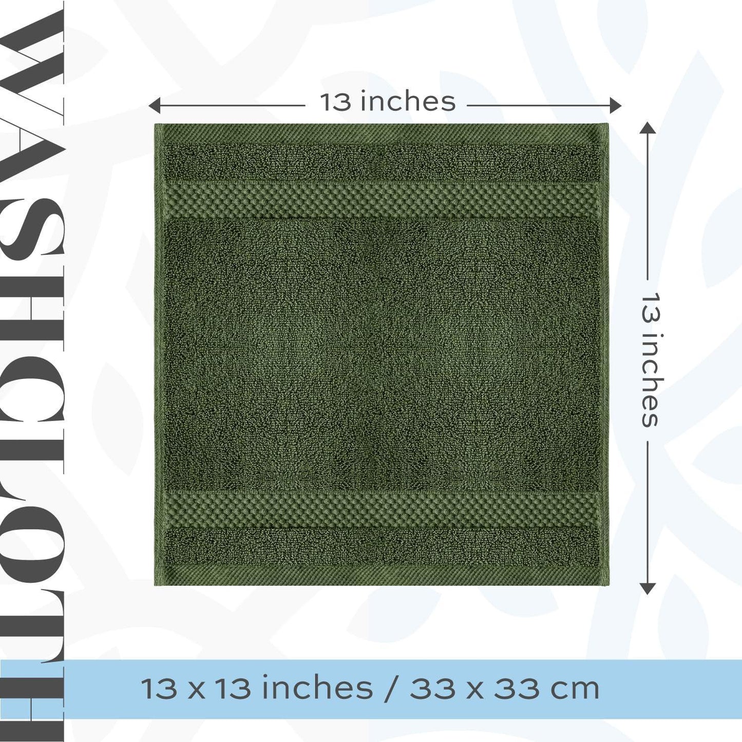 Luxury Washcloths for Bathroom Hotel Spa Kitchen 12 Pcs Set Circlet Egyptian Cotton Highly Absorbent Hotel Quality Face Towels 13x13 Inch Forest Green
