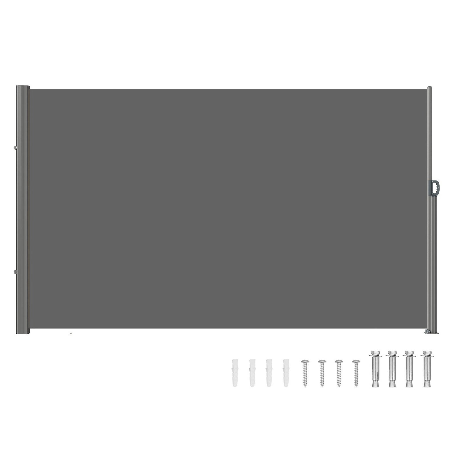 Retractable Side Awning, 63''x 118'' Full Aluminum Rust-Proof Outdoor Privacy Screen, Folding Room Divider Wind Screen for Patio Sun Shade, Backyard, Balcony, Roof Terraces and Pools, Gray