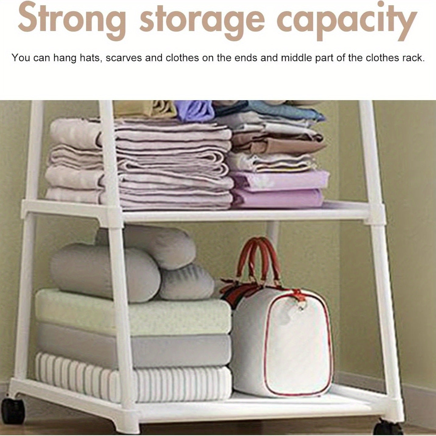 Clothes Rack Small Metal Garment Rack with Shelves for bedroom Rolling clothing rack for Hanging Clothes on Wheels for Hanging Clothes, clothes rack (White