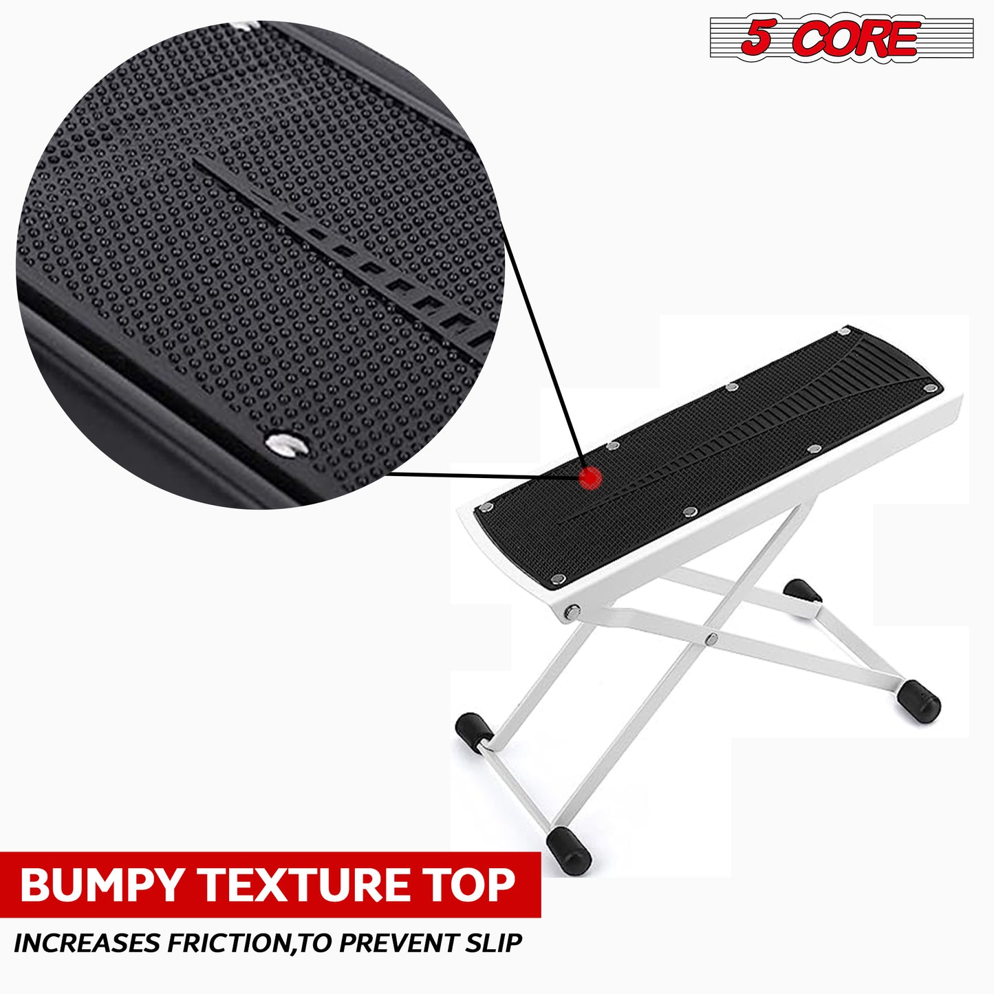 5 Core Guitar Foot Stool Height Adjustable Folding Leg Rest Portable Classical Footrest - GFS WHTE