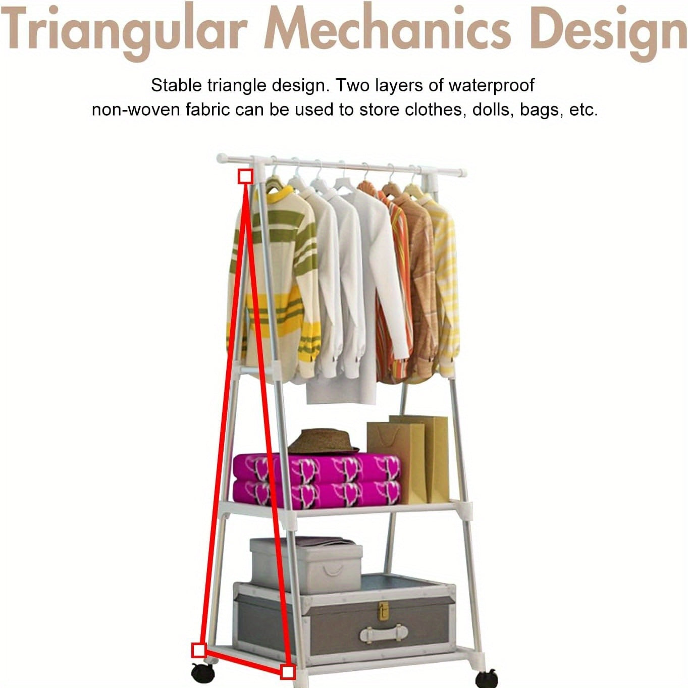 Clothes Rack Small Metal Garment Rack with Shelves for bedroom Rolling clothing rack for Hanging Clothes on Wheels for Hanging Clothes, clothes rack (White