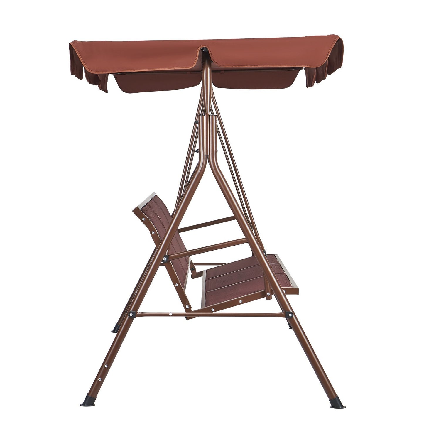 3-Seat Patio Swing Chair, Outdoor Patio Swing with Adjustable Canopy, Porch Swing with Armrests, Teslin Fabric and Alloy Steel Frame, for Balcony, Backyard, Patio, Garden, Poolside, Brown