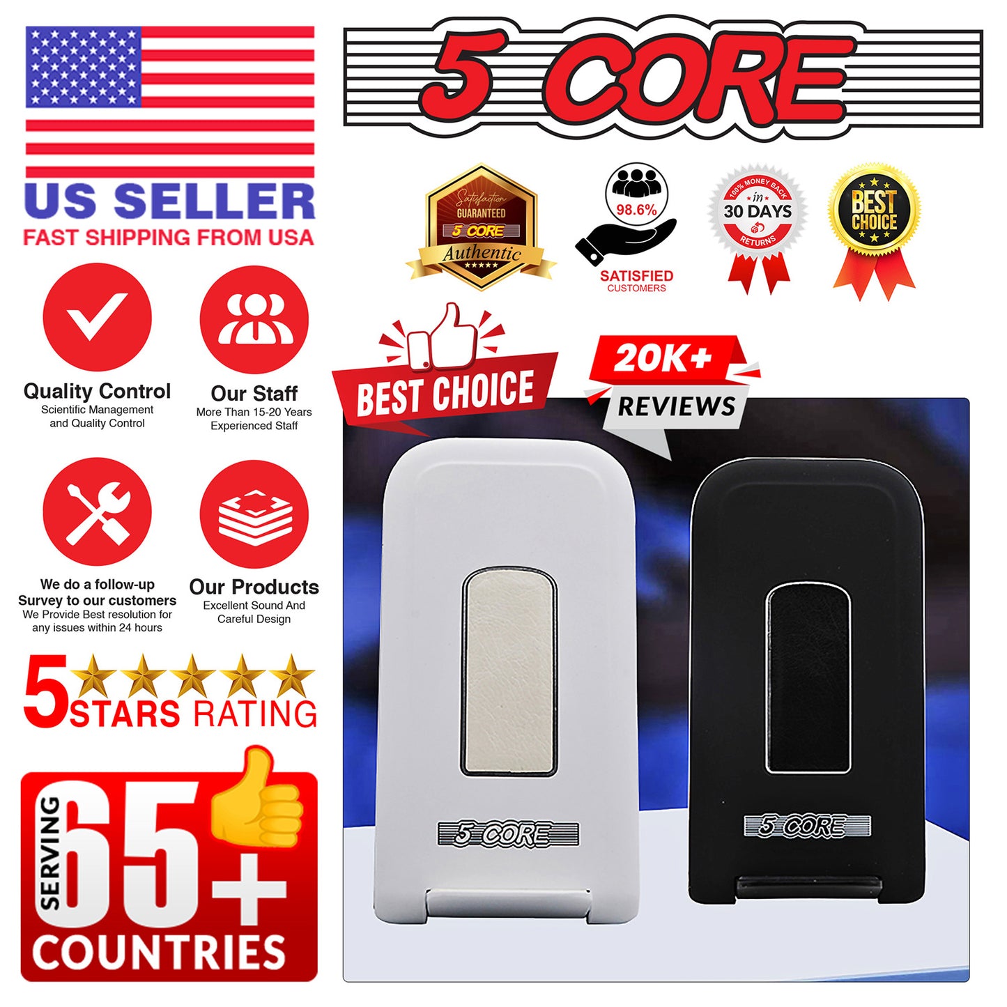 5 Core Fast Wireless Charger 2 Pieces/Qi-Certified 10W Fast Wireless Charging Station with Sleep-Friendly Adaptive Light/Compatible with Samsung Galaxy S21 S20 S10 S9 S8/Note 20 Ultra/10/9- CDKW03