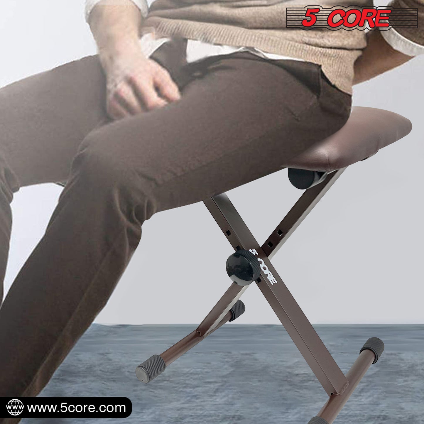 5 Core Keyboard Bench X Style Piano Stool Thick Padded Seat 16.3 to 19.6 inch Adjustable Keyboards Chair Brown - KBB 02 BR