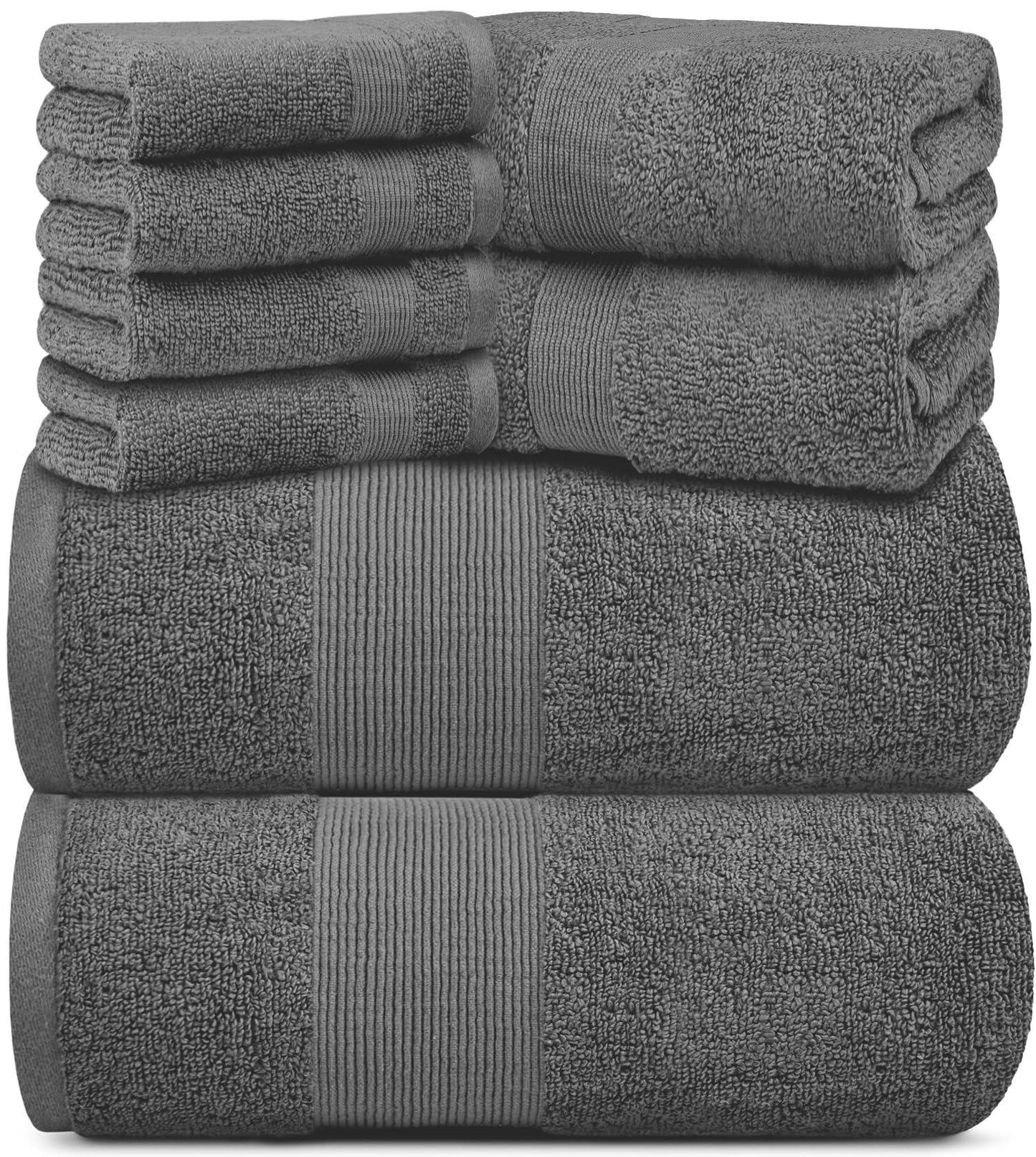 8 Piece Smoke Grey Resort Collection Soft Bath Towel Set Luxury Hotel Plush Absorbent Cotton 2 Bath Towels 2 Hand Towels and 4 Washcloths