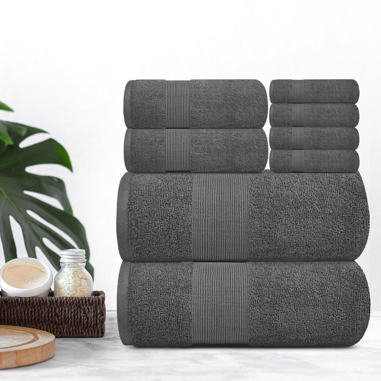 8 Piece Smoke Grey Resort Collection Soft Bath Towel Set Luxury Hotel Plush Absorbent Cotton 2 Bath Towels 2 Hand Towels and 4 Washcloths