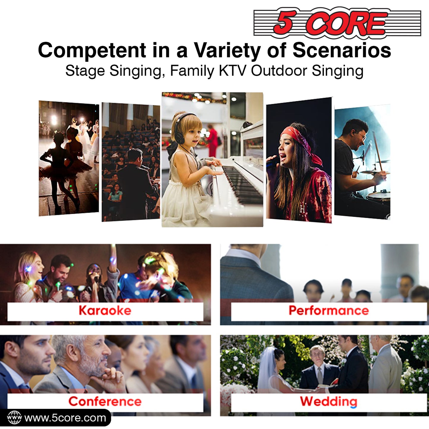 5 Core Microphone XLR Dynamic Mic Karaoke Singing Handheld Microfono Wired Professional Unidirectional 1/4 Plug In Cord Connection for Vocal DJ Music - PM-286