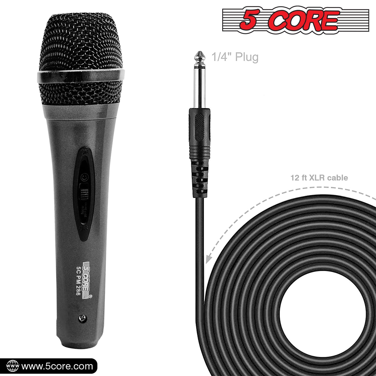 5 Core Microphone XLR Dynamic Mic Karaoke Singing Handheld Microfono Wired Professional Unidirectional 1/4 Plug In Cord Connection for Vocal DJ Music - PM-286