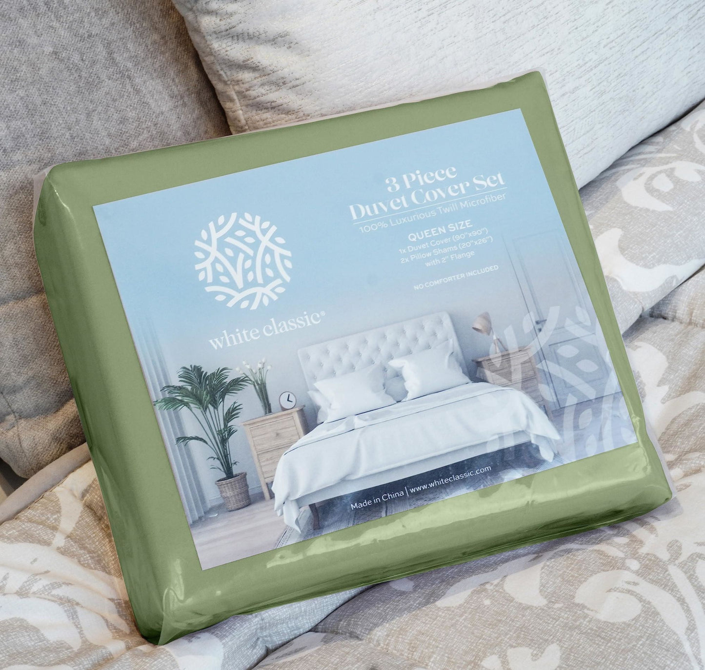 Sage Green Duvet Cover Queen Size Microfiber Duvet Cover with Zipper Duvet Cover Set with 2 Pillow Shams Luxury Soft Comforter Cover Queen Size 90 x 90 | Comforter Not Included