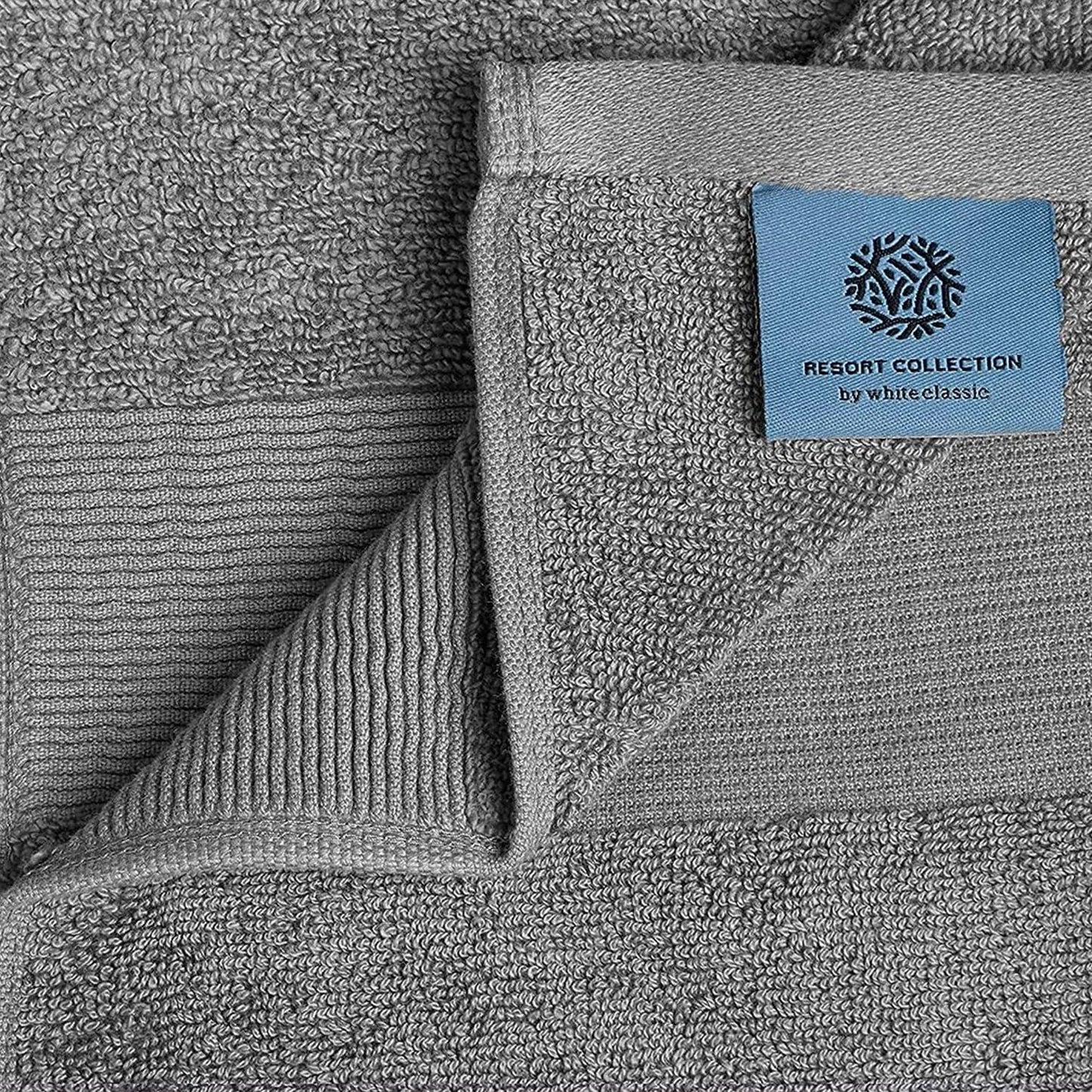 8 Piece Smoke Grey Resort Collection Soft Bath Towel Set Luxury Hotel Plush Absorbent Cotton 2 Bath Towels 2 Hand Towels and 4 Washcloths