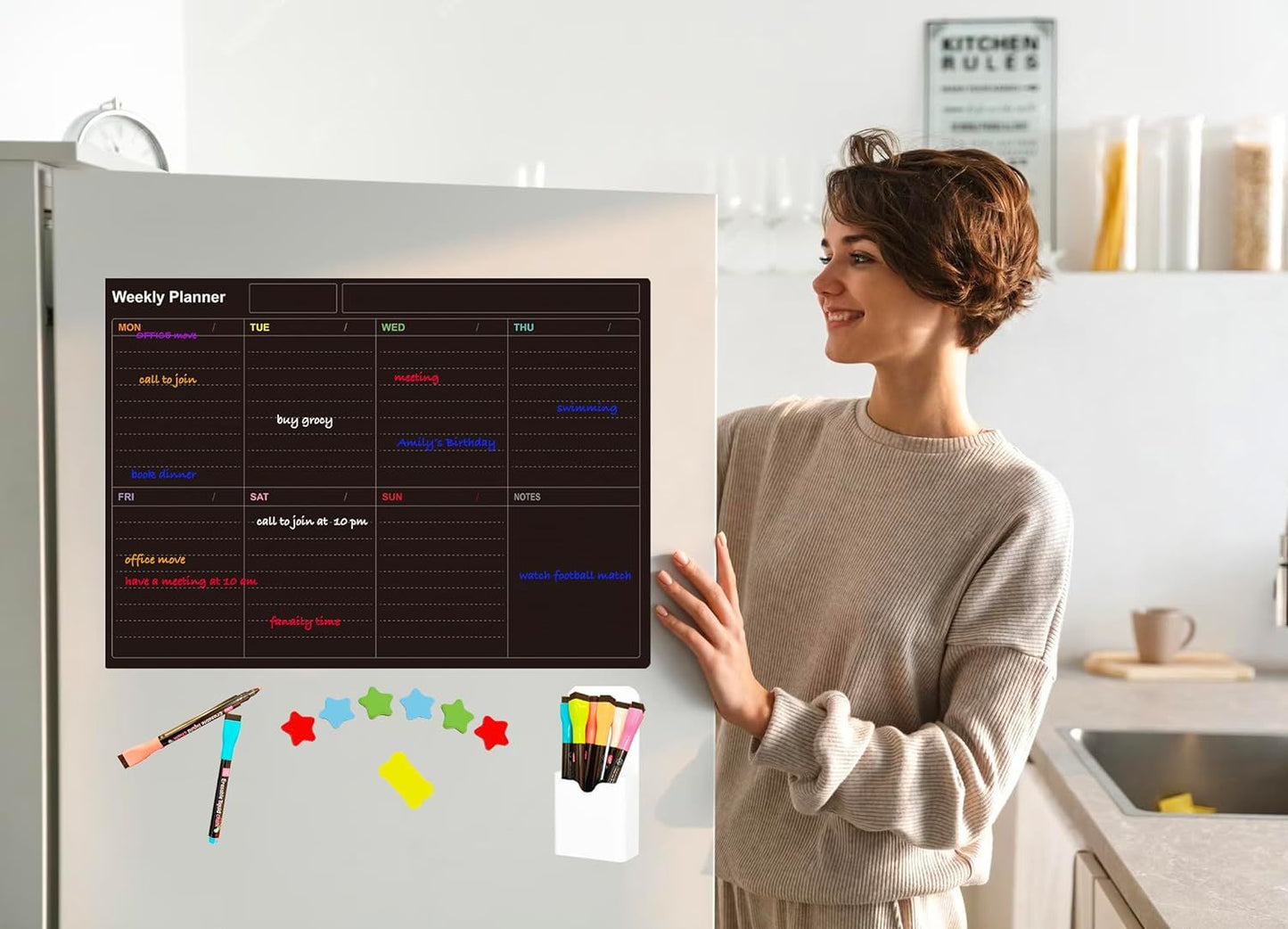 Magnetic Calendar for Fridge,with 3 Dry Erase Markers & Magnetic Pen Holder,Magnetic Monthly and Memo for Refrigerator, Fridge Calendar Dry Erase Set
