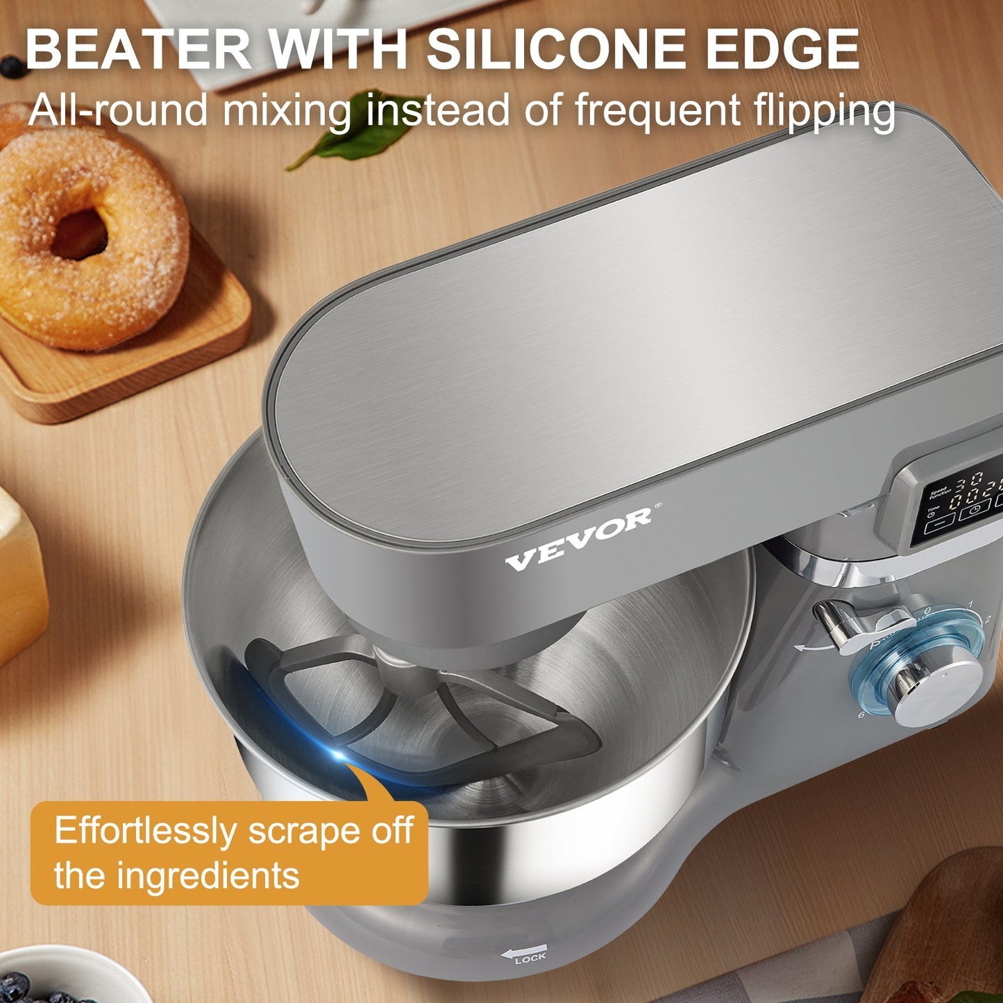 Stand Mixer; 660W Electric Dough Mixer with 6 Speeds LCD Screen Timing; Tilt-Head Food Mixer with 5.8 Qt Stainless Steel Bowl; Dough Hook
