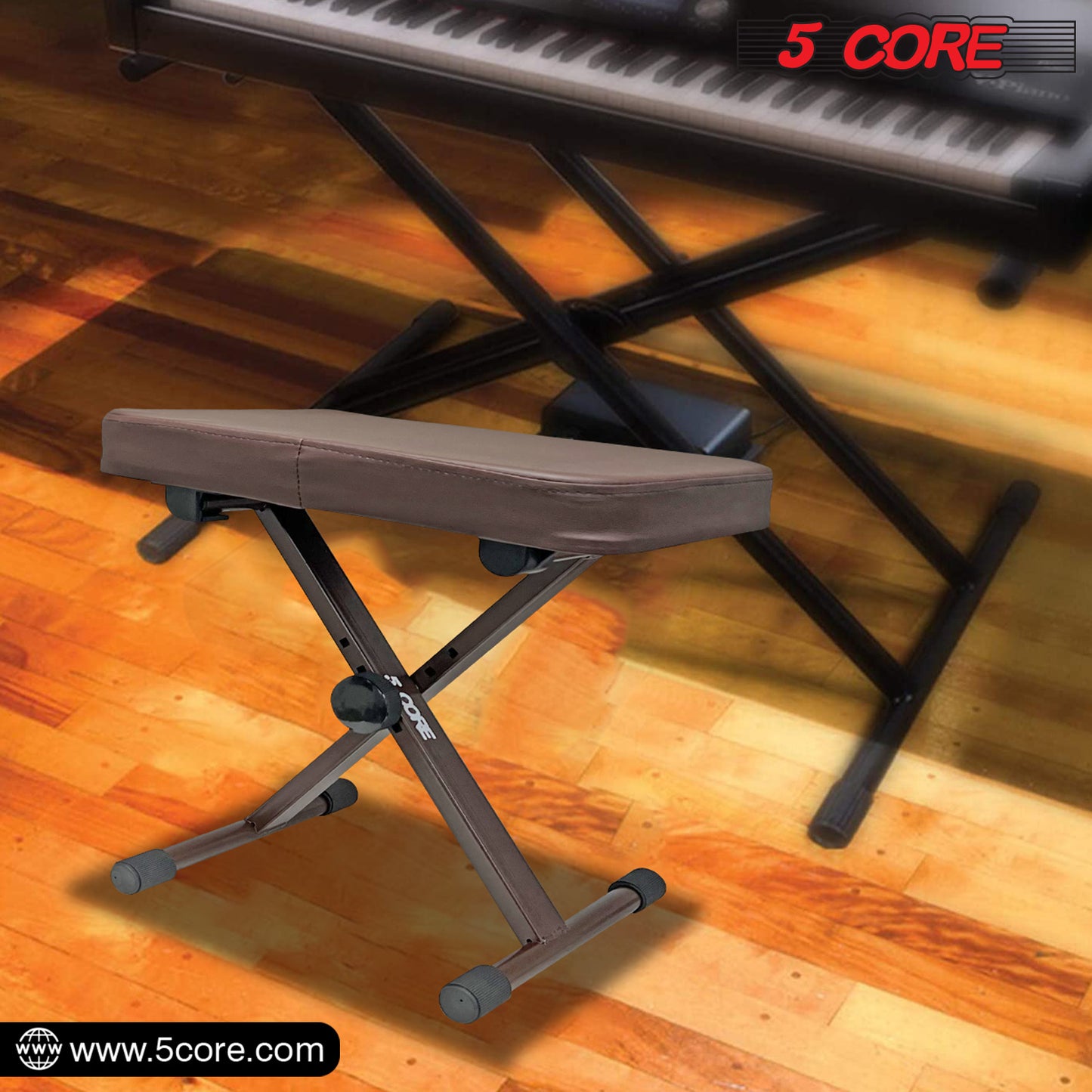 5 Core Keyboard Bench X Style Piano Stool Thick Padded Seat 16.3 to 19.6 inch Adjustable Keyboards Chair Brown - KBB 02 BR