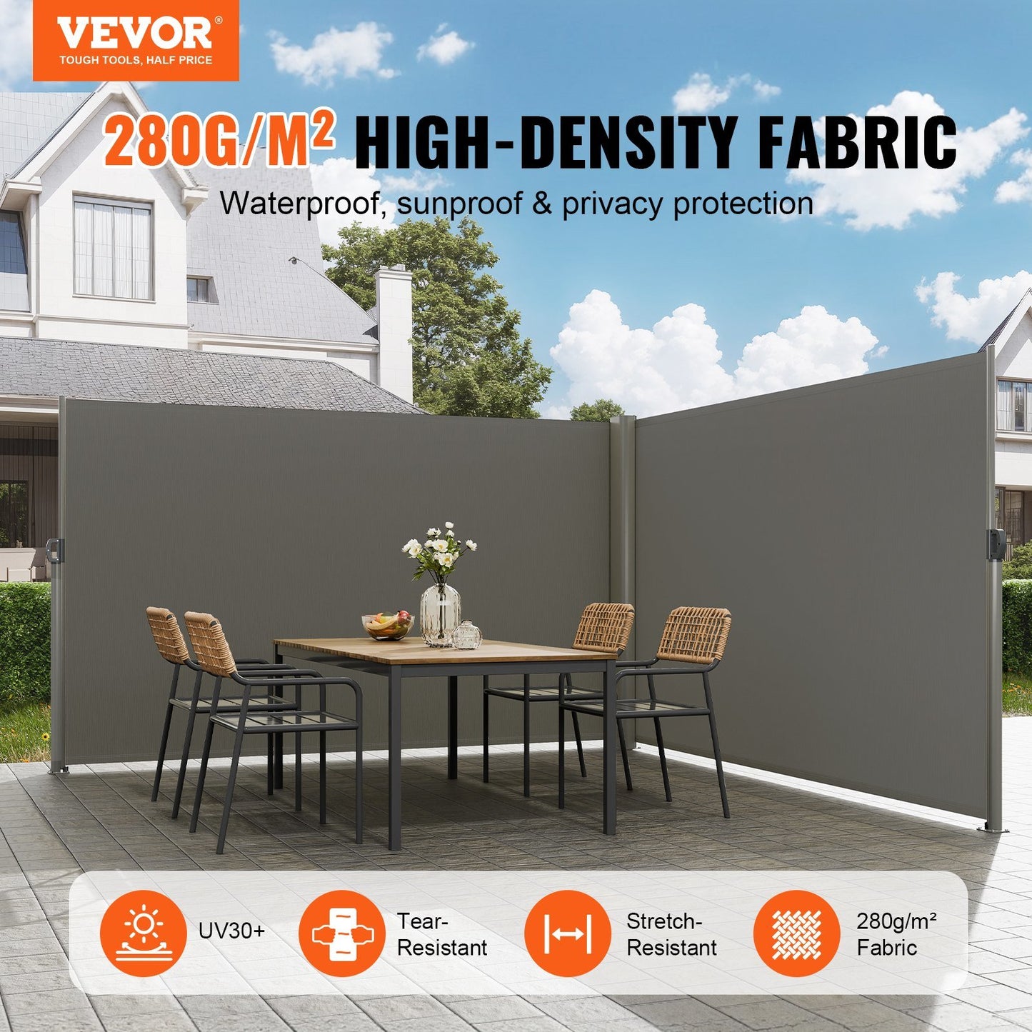 Retractable Side Awning, 71''x 236'' Full Aluminum Rust-Proof Patio Sunshine Screen, Outdoor Privacy Divider & Wind Screen, Works for Courtyard, Balcony, Roof Terraces and Pools, Gray