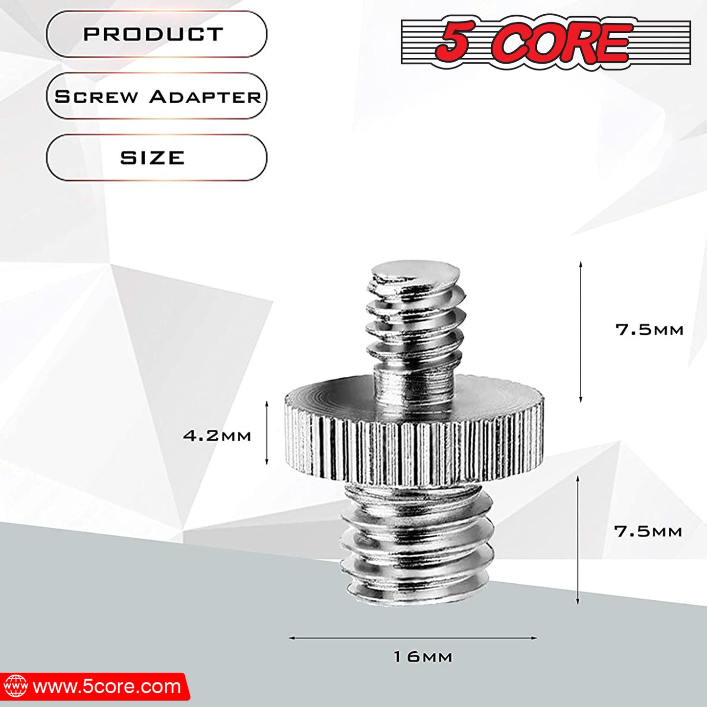 5 Core 1/4" Male to 3/8"-16 Male Threaded Tripod Screw Adapter Standard Tripod Mounting Thread Camera Adapter Converter for Camera Cage Mount Light Stand Monopod 5 Pack