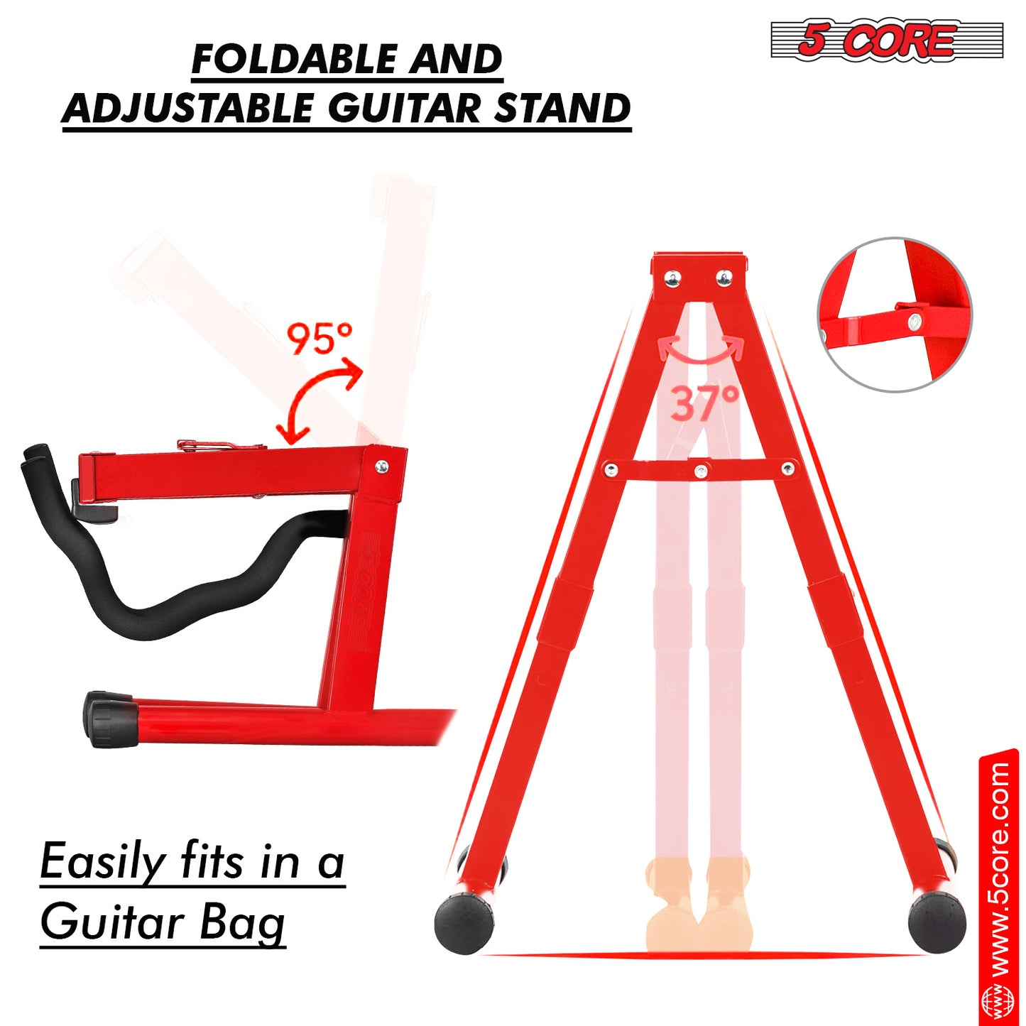 5 Core Guitar Stand Floor Pair Adjustable Heavy Duty A Frame Universal Folding Acoustic Electric Bass Mandolin Banjo Violin Stands For On Stage Studio - GSS Red 2PCS