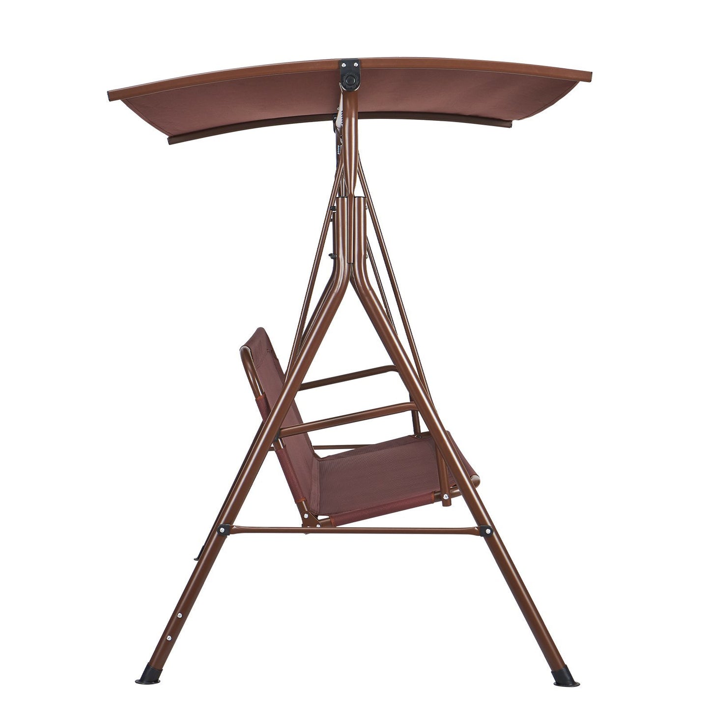 3-Person Patio Swing Chair, Outdoor Patio Swing with Adjustable Canopy, Porch Swing with Armrests, Teslin Fabric and Alloy Steel Frame, for Balcony, Backyard, Patio, Garden, Poolside, Brown