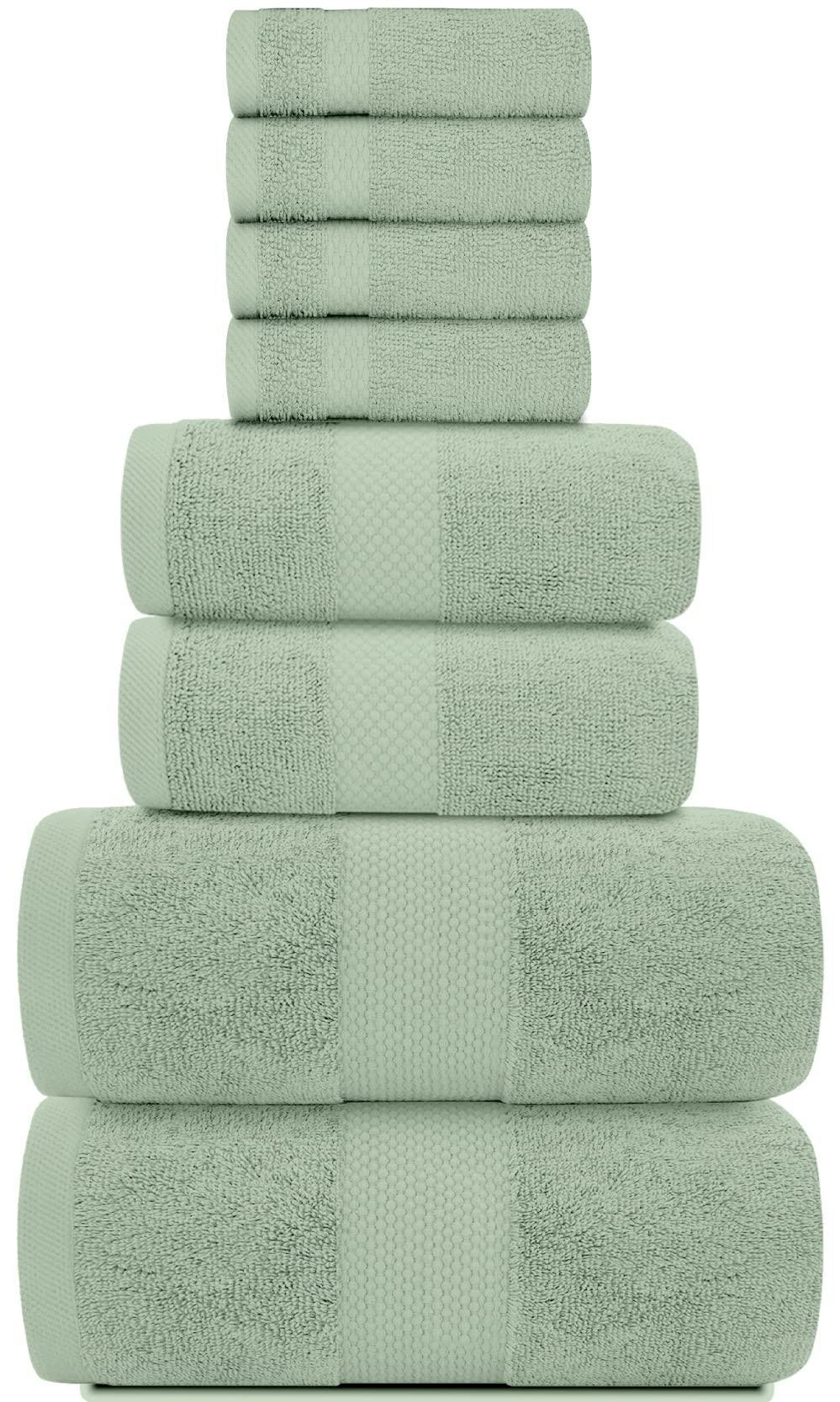 Luxury Green Bath Towel Set Combed Cotton Hotel Quality Absorbent 8 Piece Towels | 2 Bath Towels | 2 Hand Towels | 4 Washcloths