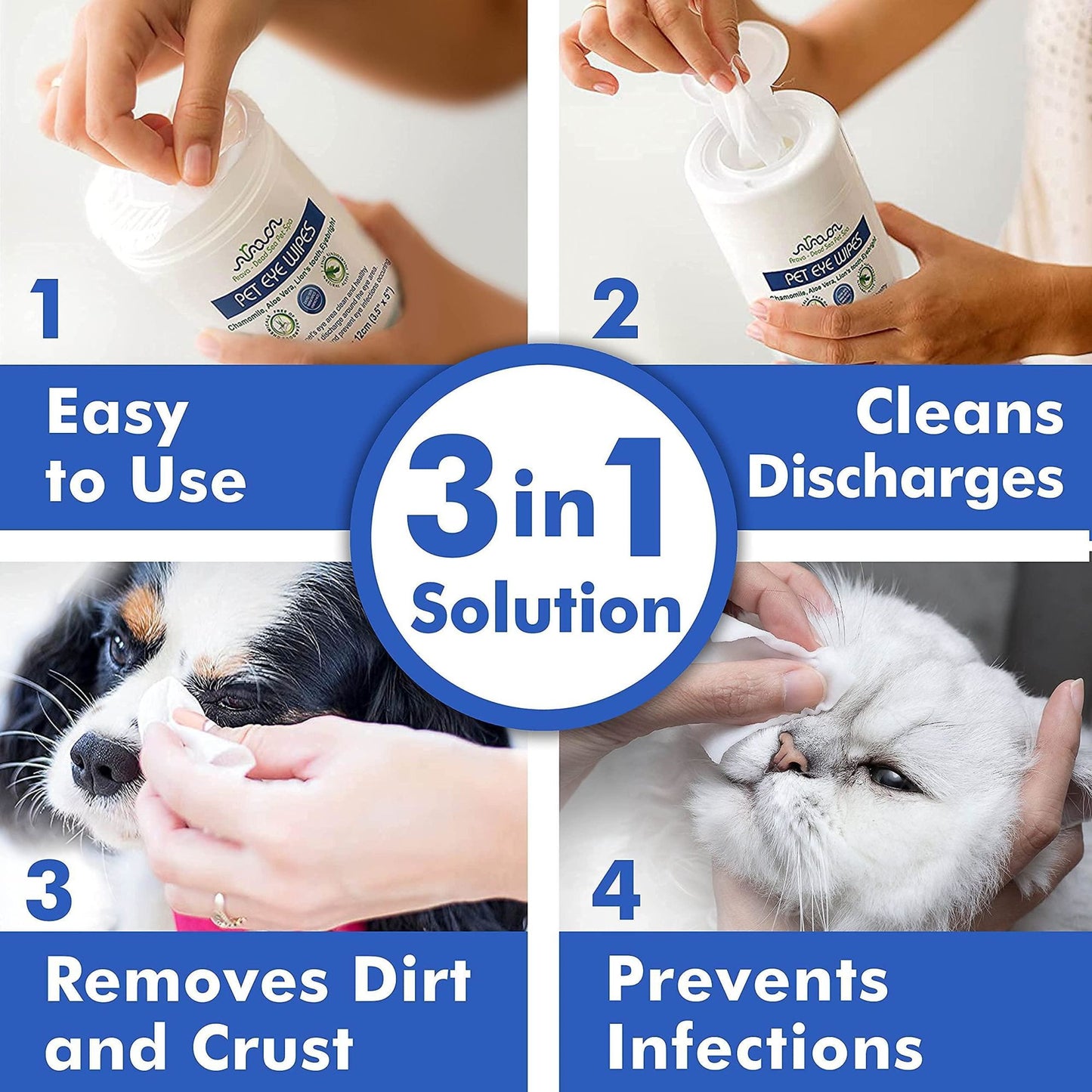 Pet Eye Wipes for Dogs Cats Puppies & Kittens 100 Count Natural and Aromatherapy Medicated Removes Dirt Crust and Discharge Prevents Tear Stain Infections & Irritations Soft & Gentle