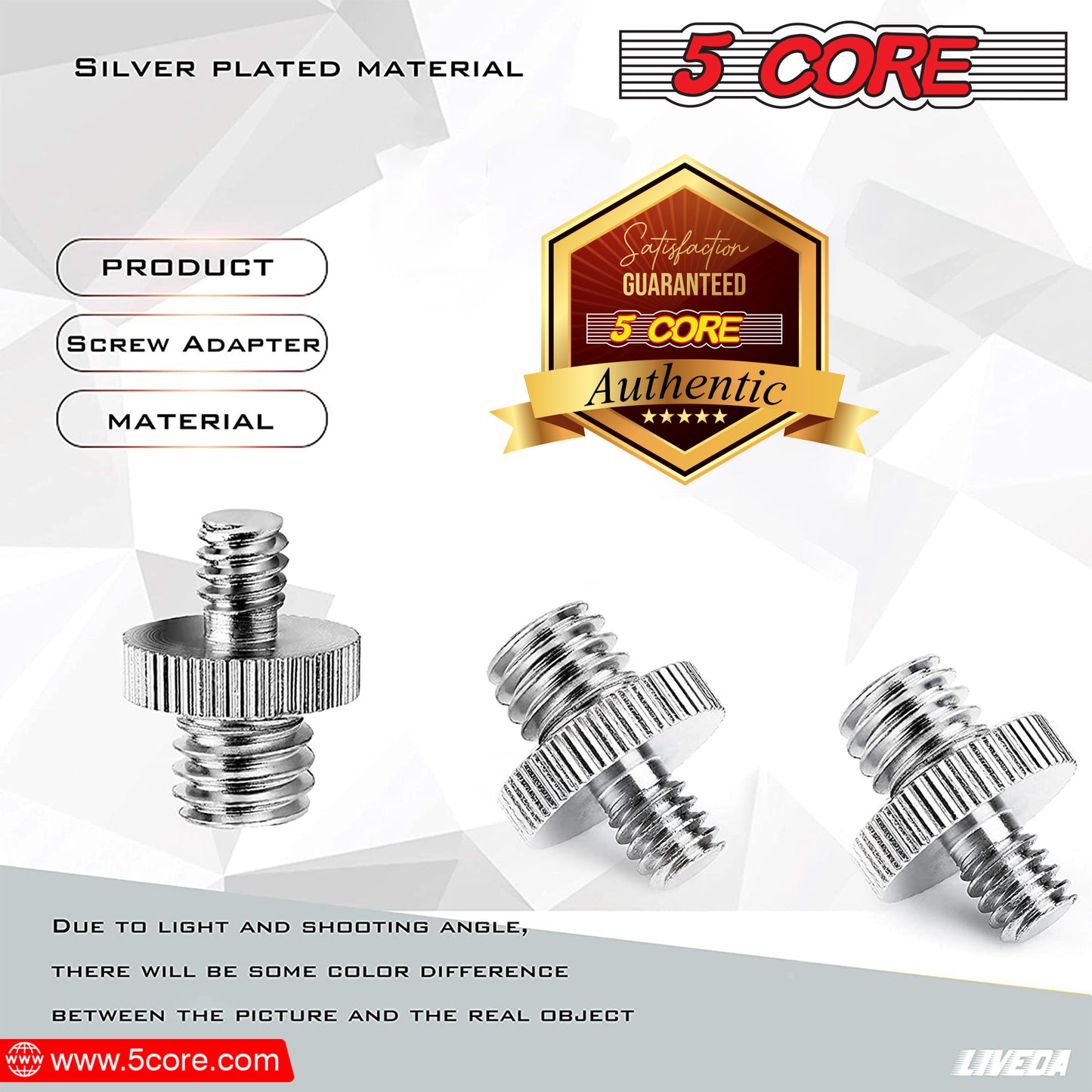5 Core 1/4" Male to 3/8"-16 Male Threaded Tripod Screw Adapter Standard Tripod Mounting Thread Camera Adapter Converter for Camera Cage Mount Light Stand Monopod 5 Pack