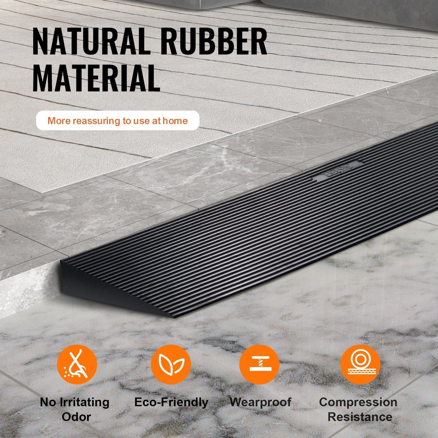 Rise Cuttable Threshold Ramp for Sweeping Robot, 35.4" Wide Natural Rubber Wheelchair Ramp, Non-Slip Solid Rubber Ramp with Double-Sided Tape for Doorways, Driveways, Bathroom, Smooth Tile
