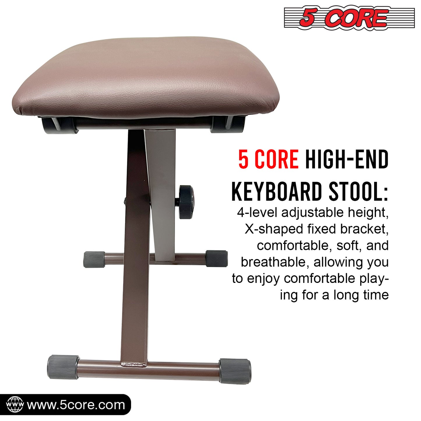 5 Core Keyboard Bench X Style Piano Stool Thick Padded Seat 16.3 to 19.6 inch Adjustable Keyboards Chair Brown - KBB 02 BR