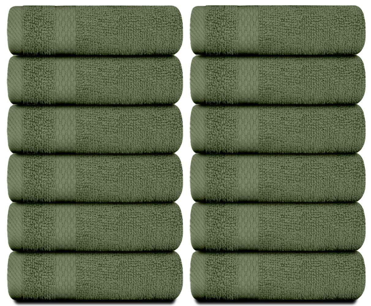 Luxury Washcloths for Bathroom Hotel Spa Kitchen 12 Pcs Set Circlet Egyptian Cotton Highly Absorbent Hotel Quality Face Towels 13x13 Inch Forest Green