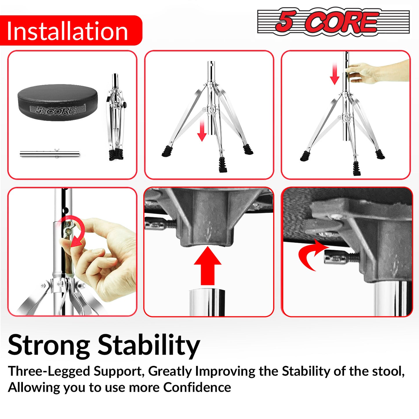5 Core Drum Throne Comfortable Padded Stool Height Adjustable Music DJ Chair Heavy Duty Seat for Drummer Kids and Adults - DS CH BLK