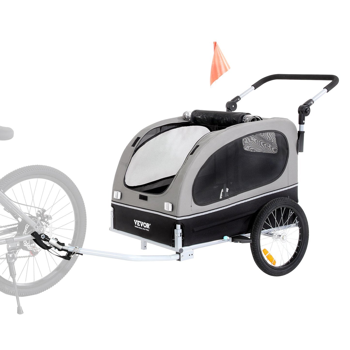 Dog Bike Trailer, Supports up to 88 lbs, 2-in-1 Pet Stroller Cart Bicycle Carrier, Easy Folding Cart Frame with Quick Release Wheels, Universal Bicycle Coupler, Reflectors, Flag, Black/Gray