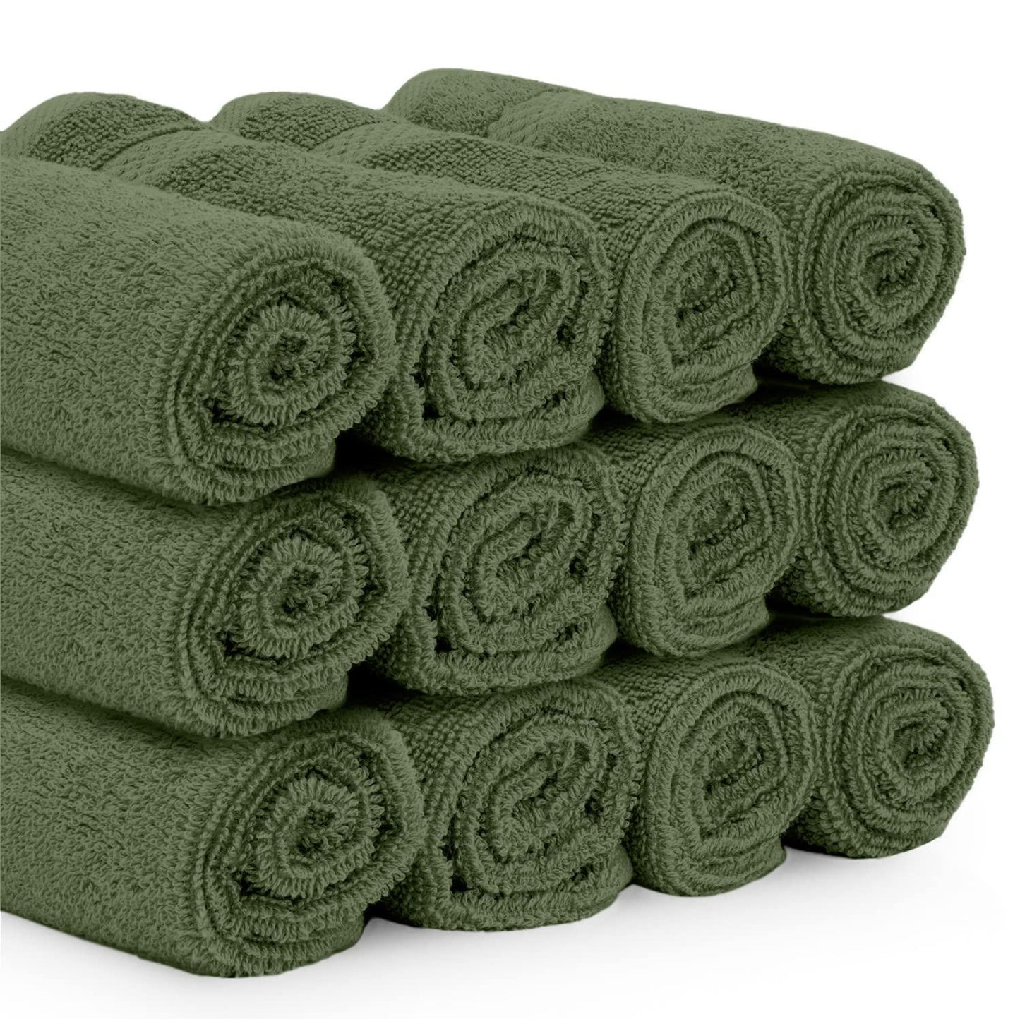 Luxury Washcloths for Bathroom Hotel Spa Kitchen 12 Pcs Set Circlet Egyptian Cotton Highly Absorbent Hotel Quality Face Towels 13x13 Inch Forest Green