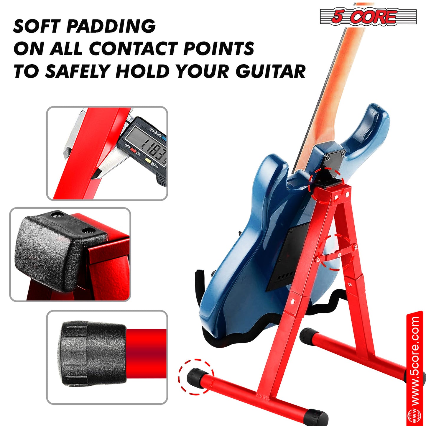 5 Core Guitar Stand Floor Pair Adjustable Heavy Duty A Frame Universal Folding Acoustic Electric Bass Mandolin Banjo Violin Stands For On Stage Studio - GSS Red 2PCS