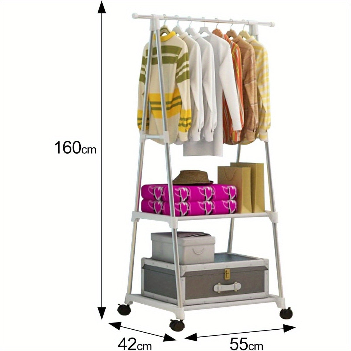 Clothes Rack Small Metal Garment Rack with Shelves for bedroom Rolling clothing rack for Hanging Clothes on Wheels for Hanging Clothes, clothes rack (White