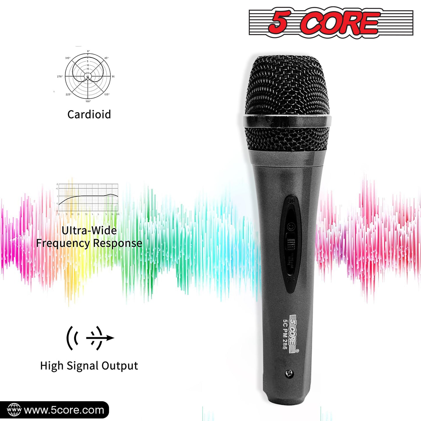 5 Core Microphone XLR Dynamic Mic Karaoke Singing Handheld Microfono Wired Professional Unidirectional 1/4 Plug In Cord Connection for Vocal DJ Music - PM-286