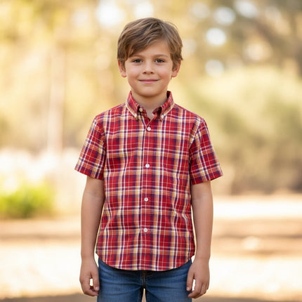 Pre-Owned Abercrombie & Fitch Checkered Cotton Short Sleeve Button Down Button-Up Shirt (Big Boy's Size L)