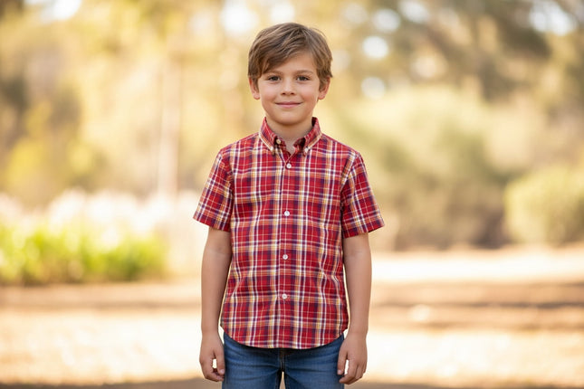 Pre-Owned Abercrombie & Fitch Checkered Cotton Short Sleeve Button Down Button-Up Shirt (Big Boy's Size L)