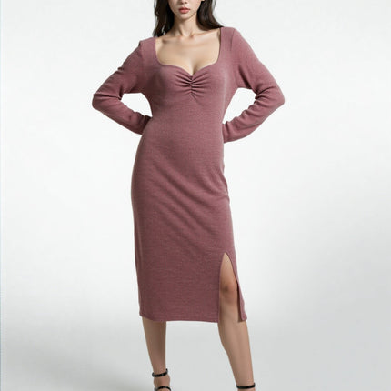Women Dress INC Women Sweetheart Neckline Midi Sweaterdress Size Medium Brown