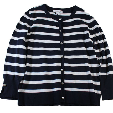 Women Cardigan Liz Claiborne Womens Crew Neck Long Sleeve Button Striped  Sz M