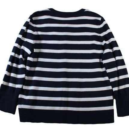 Women Cardigan Liz Claiborne Womens Crew Neck Long Sleeve Button Striped  Sz M