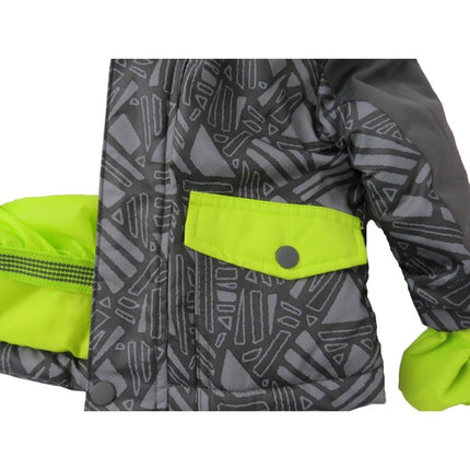 Cat & Jack Toddler Boys Hooded Puffer Jacket Grey Lime Green Geometric 12M